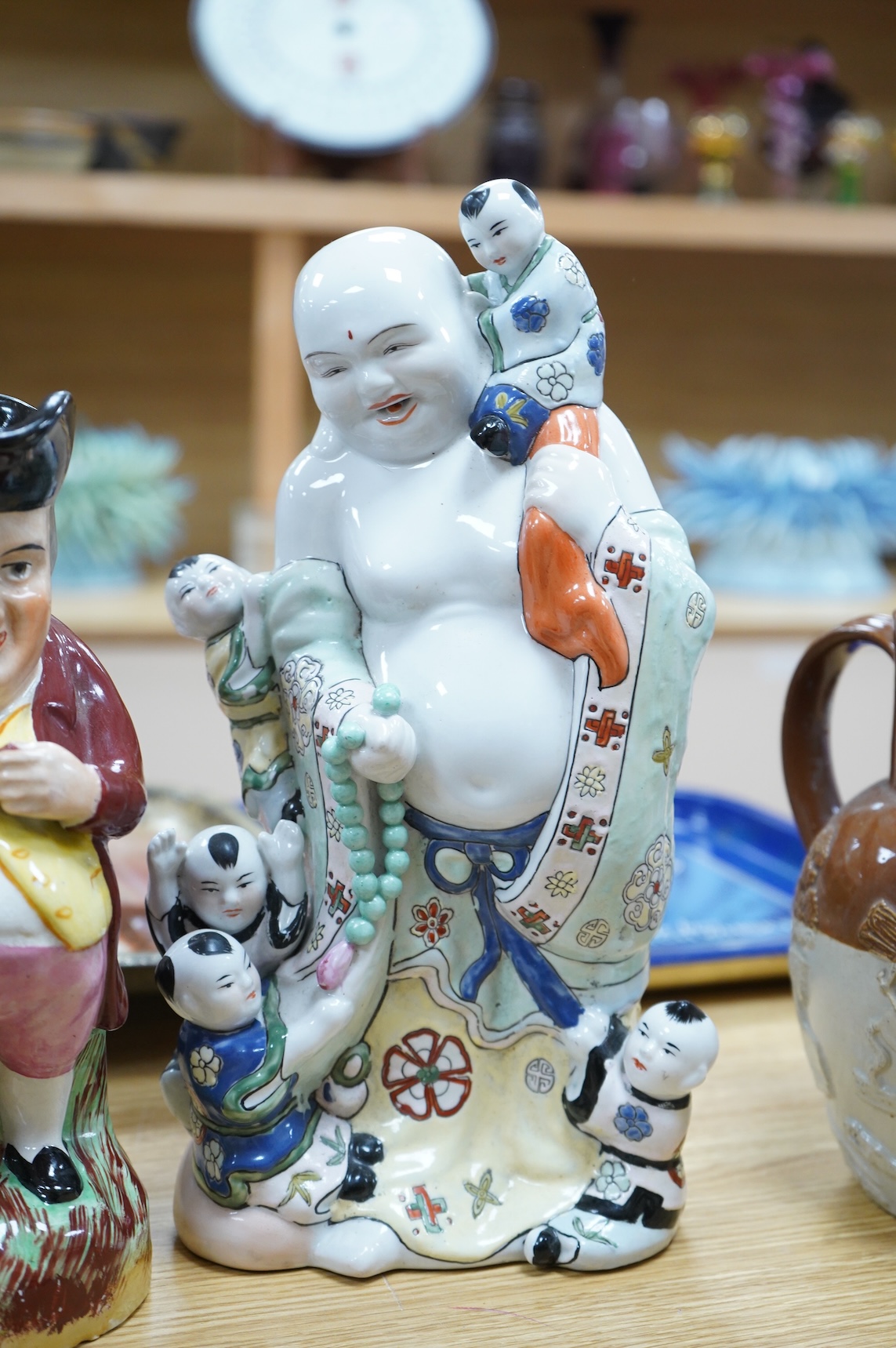 A large collection of various ceramics to include a Ridgways Homemaker plate, Japanese tea set and stoneware jugs